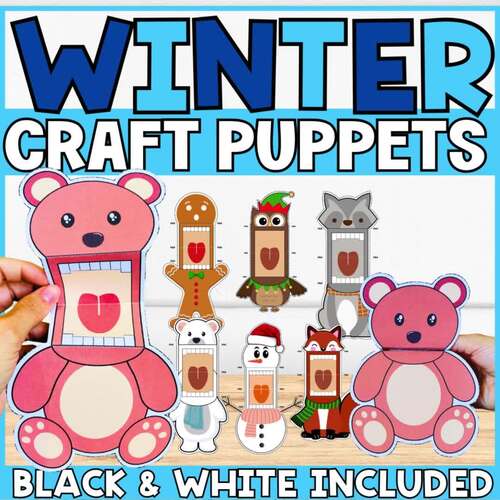 Winter Holiday Puppet Crafts-Penguin, Bear, Snowman, Reindeer, Owl, Fox ...