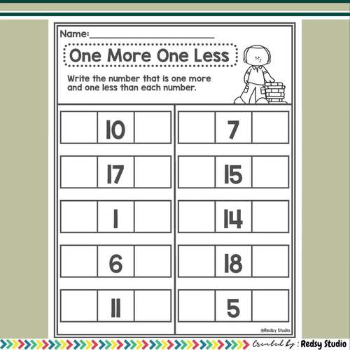 One More One Less Numbers 1 to 20 Worksheets 150 PAGES by Redsy Studio
