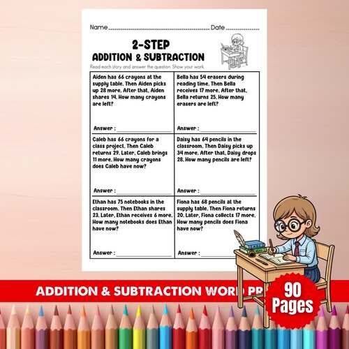 2nd Grade Math Word Problems Bundle | Addition Subtraction 2-Step Worksheets PDF