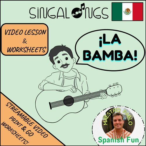 Preview of Cantamos La Bamba de Ritchie Valens! Sing Along Video Song/ Printable Worksheets
