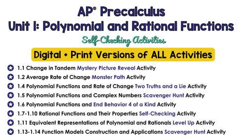 Unit 1 Polynomial and Rational Functions AP Precalculus Activity Bundle