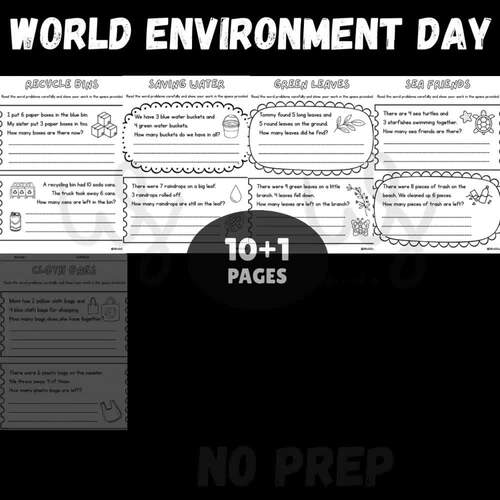 World Environment Day Math Word Problems Worksheets | Earth Day No Prep Math