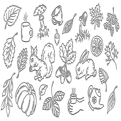 Forest Friends Lineart Digital Paper Seamless Pattern for Coloring Pages
