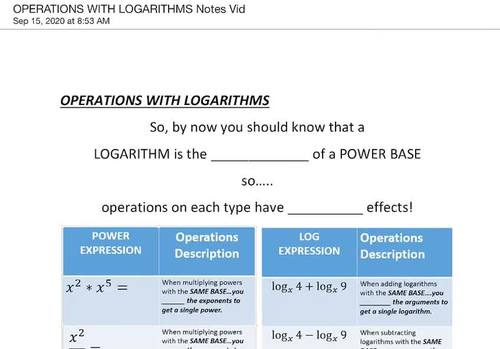 Preview of Operations with Logarithms Guided VIDEO NOTES with PDF -Covid Series-