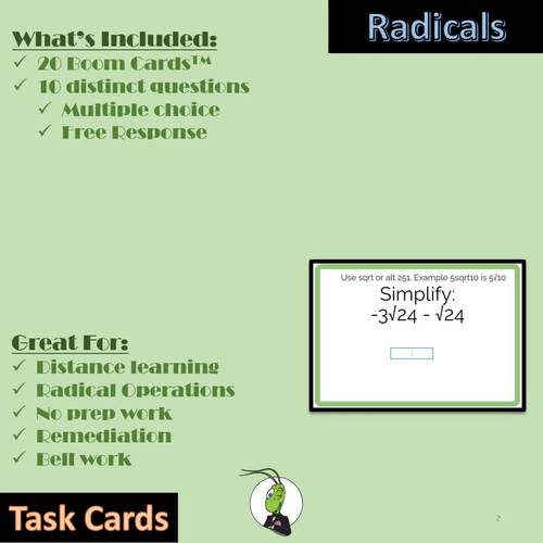 Radical Operations Mini Quiz Boom™ Digital Task Cards for Algebra 1