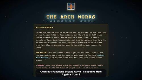 Quadratic Functions Escape Room | Based on IM® K–12 Math Algebra 1 Unit 6