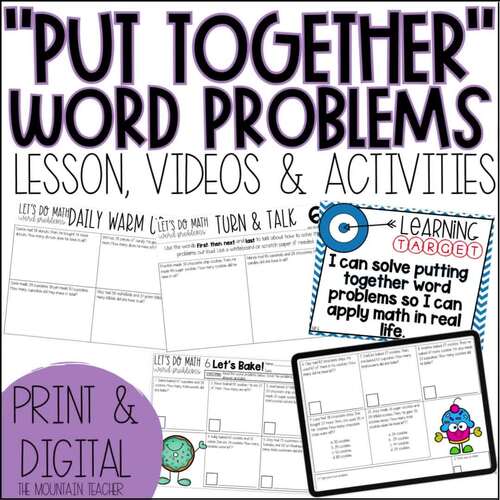 Put Together 2 Digit Addition Word Problems Math Worksheets and Activities