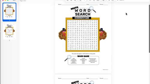 6th Grade Math Fun Thanksgiving Worksheet Coordinate Plane Word Search ...