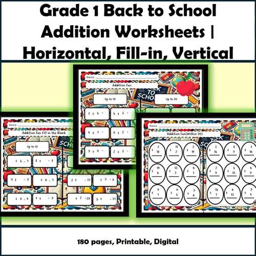 Grade 1 Back to School Addition Math 20 Fact Fluency Place Value Logic ...