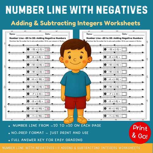 Number Line with Negatives | Adding & Subtracting Integers Worksheets
