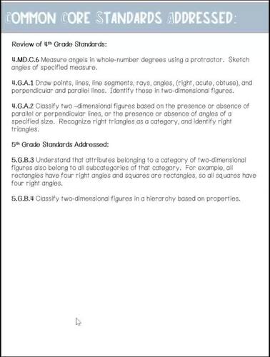 Shape Classification & Measurement Notes and Practice for 5th Grade Geometry