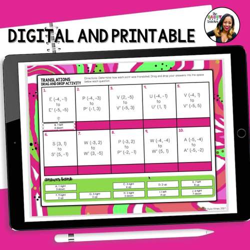 Translations Worksheet by The Sassy Math Teacher | TpT
