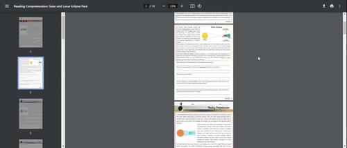Solar & Lunar Eclipse Reading & Activity Pack w/ Main idea | PDF