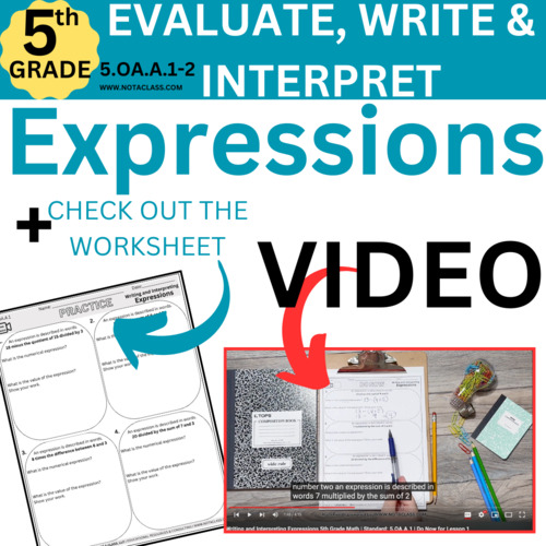 Preview of 5th grade math video on how to evaluate, write and interpret expressions