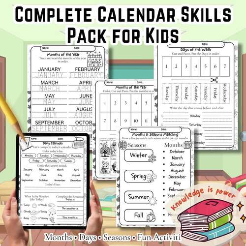 Calendar Skills Pack: Months, Days & Seasons Worksheets K–1 | TPT