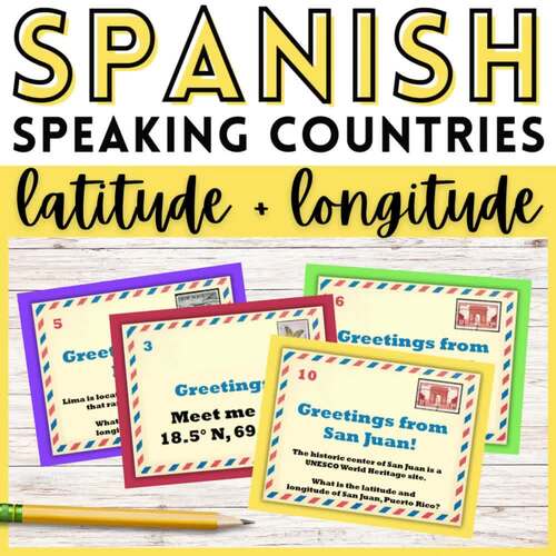 Spanish Speaking Countries Latitude Longitude Task Cards Map Skills ...
