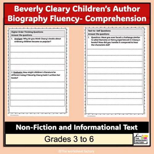 Beverly Cleary Children’s Author Biography Fluency- Comprehension ...