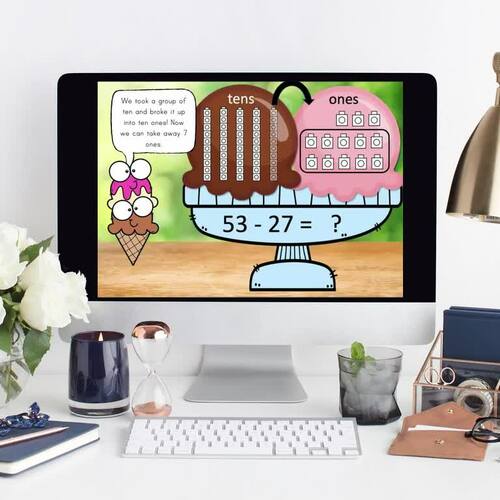 2-Digit Subtraction with Regrouping Practice | 1st Grade Math Lesson Slides
