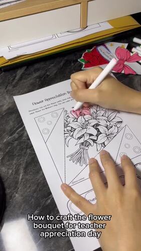 Teacher Appreciation Flower Bouquet Coloring Craft Card | Gift Craft
