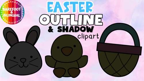 Easter Outline & Shadow Clipart | 4-in-1 Sets | Color, Outline, Shadow & BW