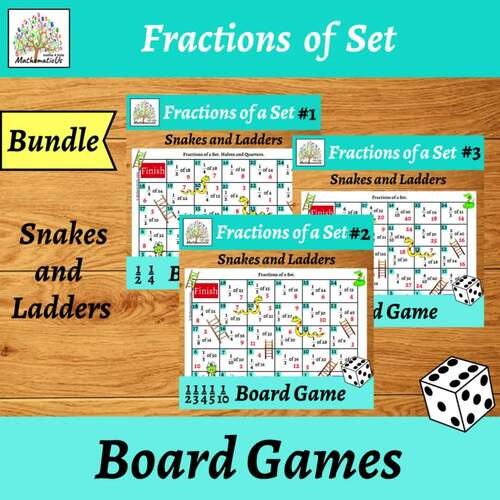 Fractions of a Set Snakes and Ladders Dice Games Bundle by MathematicUs
