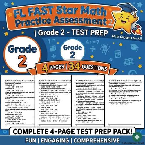 FL FAST Star Math Practice Assessment #2 | Grade 2 -Test Prep ...