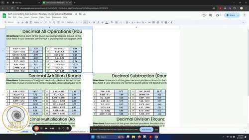 Addition Subtraction Multiplication Division Decimals Google Sheet