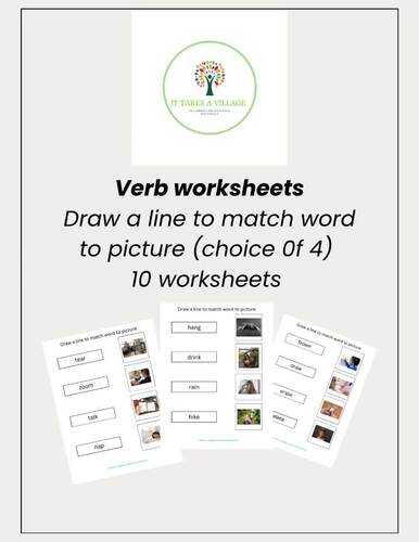Verb worksheets-draw a line to match word to picture from a choice of 4 ...