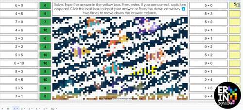 Mermaid Pixel Art Math Addition and Subtraction Basic Facts on Google ...