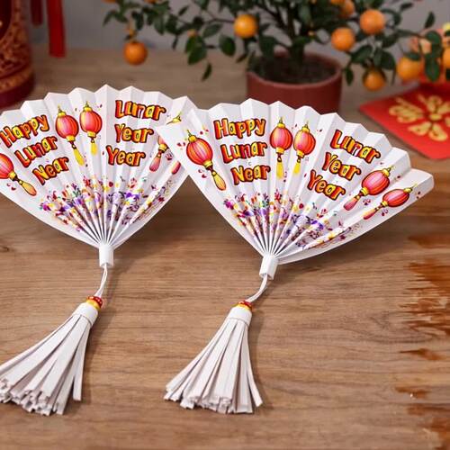 Chinese New Year Folding Fan Crafts,Lunar New Year Paper Fan Coloring ...