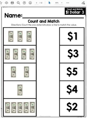 Counting One Dollar Bills | Money Worksheets | U.S. Bills by Teach Love ...