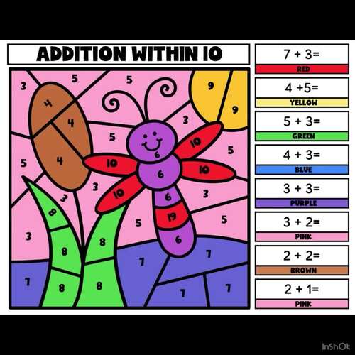 1st and 2nd Grade Spring Addition Within 20 Worksheets | Color-by-Code Math