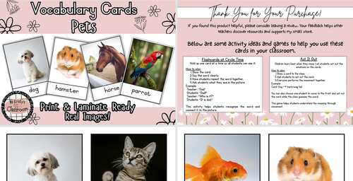 Pets Vocabulary Flashcards | Animal Vocabulary Cards | Real Image Pets