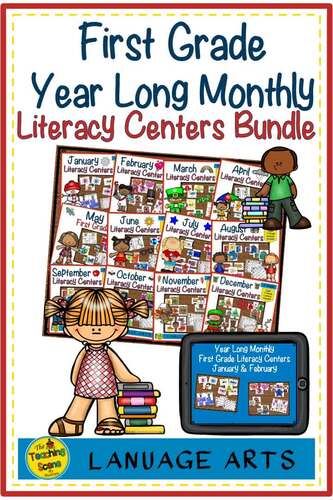 First Grade Monthly Literacy Centers Year Long Bundle | TPT