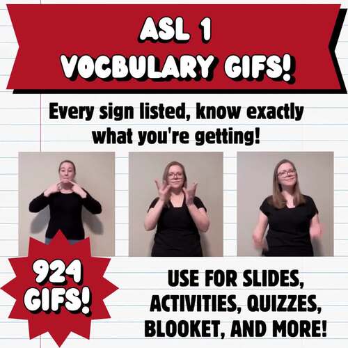 ASL 1 Vocabulary GIFs Bundle! | 924 GIFs for ASL Instruction | TPT