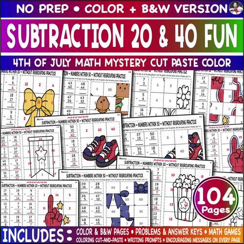 Mystery Picture Cut Paste Color Game Puzzle Task 4th of July ...