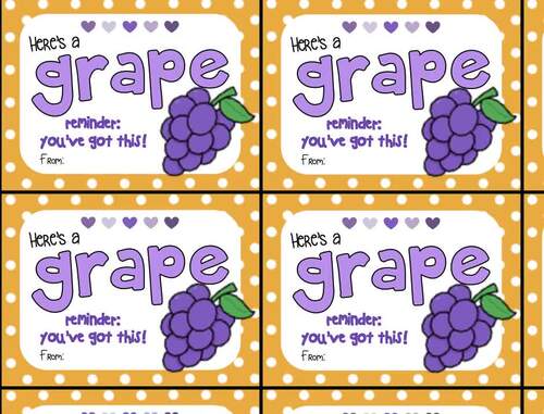 Grape-Themed Testing Motivation Gift Tags – Printable Test-Day ...