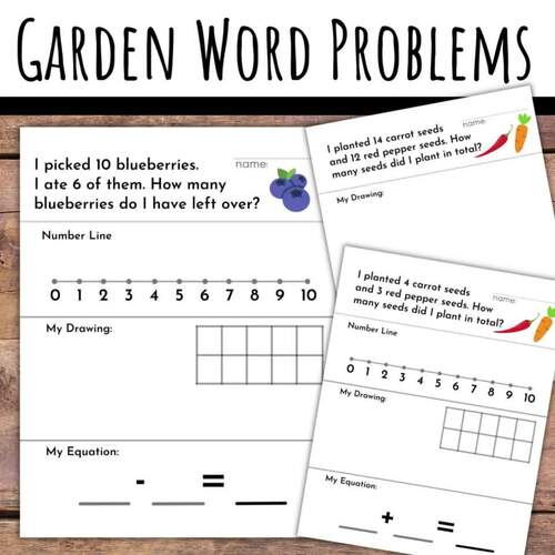 Garden Math Center Addition & Subtraction Word Problems Flowers Fruits ...