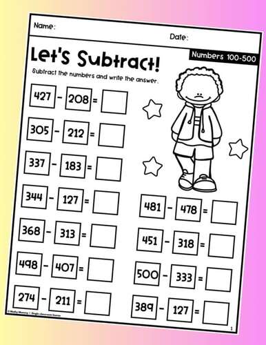 Back to School Subtraction Worksheets 100–500 | 3-Digit Math Practice