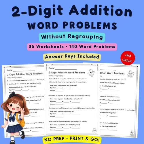 2-Digit Addition Word Problems Without Regrouping Worksheets | 2nd ...