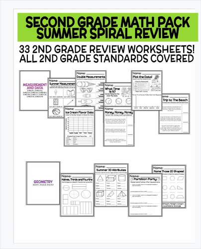 Summer Math | Spiral Review | Second Grade | Worksheets | 2.OA, 2.NBT ...