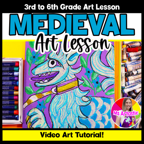 Preview of Medieval Tapestry Art Lesson Creature Art Project Middle Ages Art History Lesson
