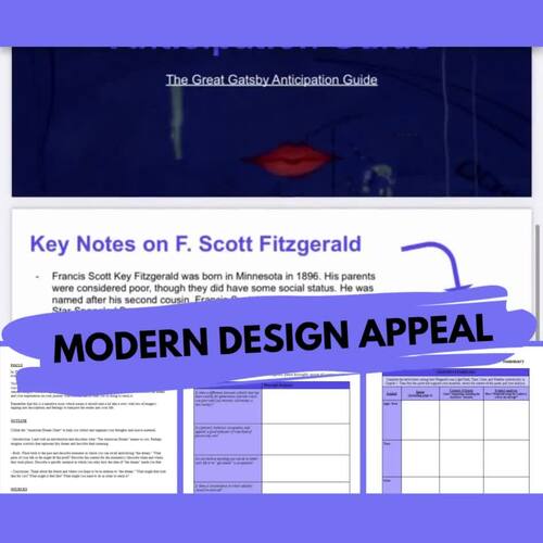 The Great Gatsby Literature Bundle (Slides, Essay, Guides, + Worksheets)