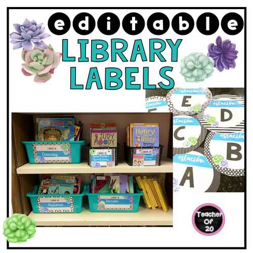 Editable Library Labels in Spanish and English by Teacherof20 TPT