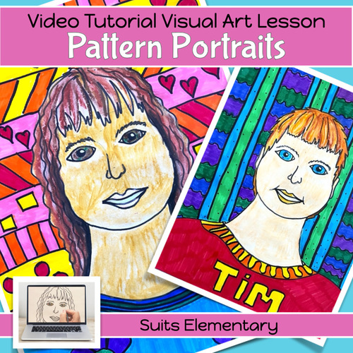 Preview of SELF PORTRAIT Art lesson with VIDEO GUIDE for 2nd-4th grade Back to school