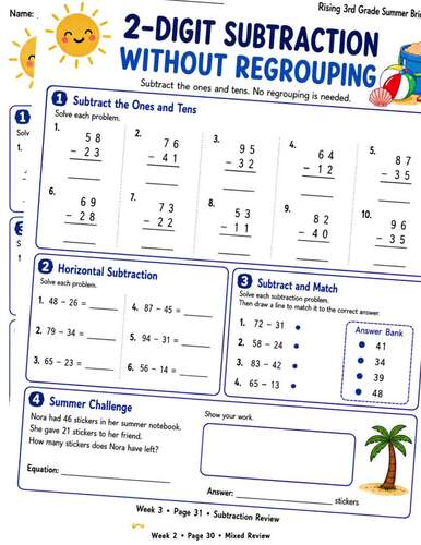 Rising 3rd Grade Summer Review Packet | Math & ELA Worksheets by ...