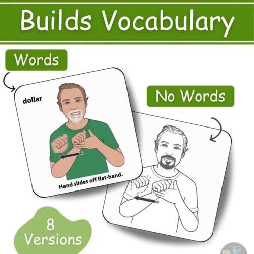 Money Recognition Flashcards Sign Language Visual Picture Cards ASL ...