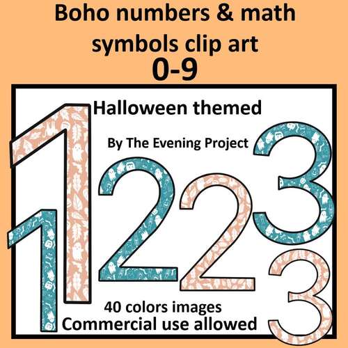 Boho Halloween numbers & math symbols clip art 09/ Commercial use allowed