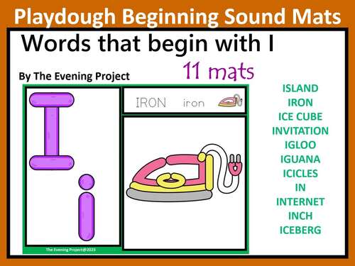 Playdough Beginning Sound Mats /Words that begin with I playdough mats