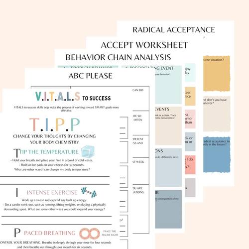 DBT worksheets, DBT, DBT skills, social emotional learning, anxiety relief
